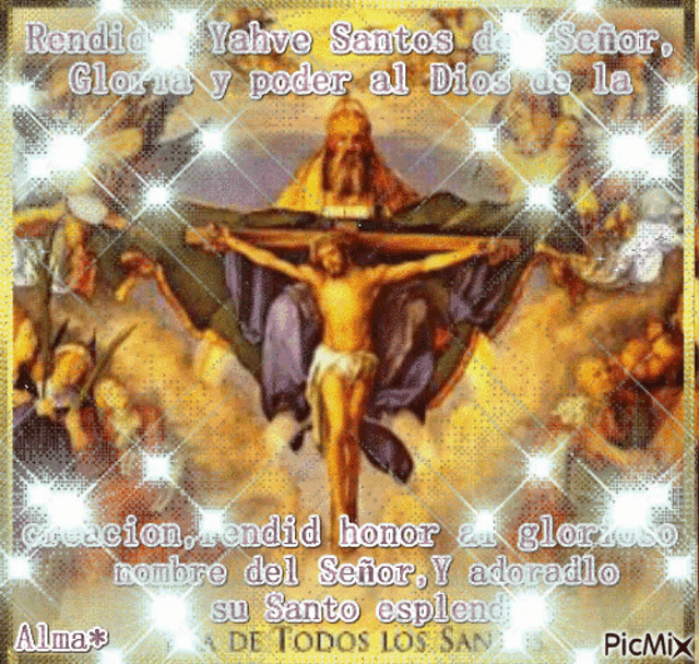 a picture of jesus on the cross with the words " rendido yahue santos de señor "