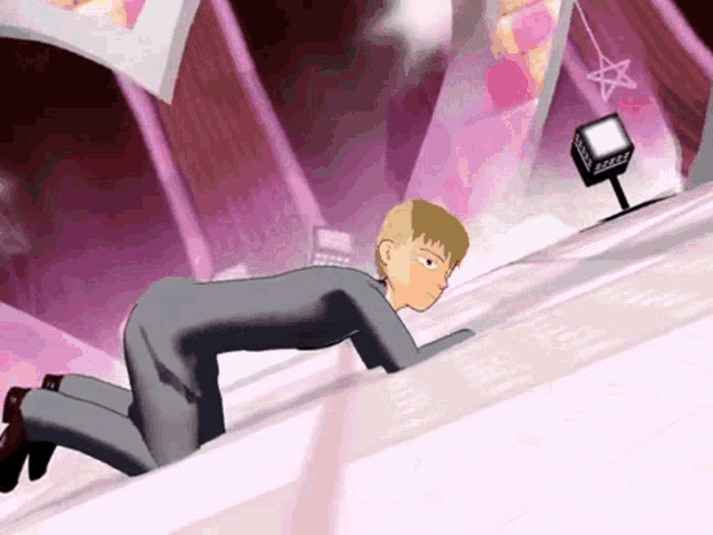 a cartoon of a man crawling up a wall