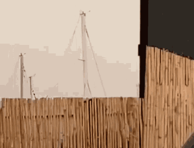 a fence with a sailboat in the background