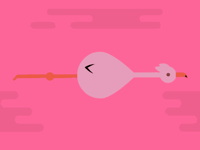 a pink flamingo on a pink background that looks like it 's flying