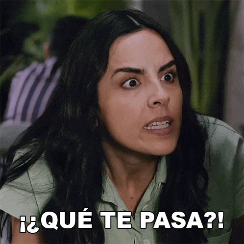 a woman in a green shirt is making a funny face with the words " que te pasa " above her