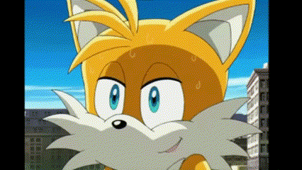 tails the fox from sonic the hedgehog is standing in front of a city .