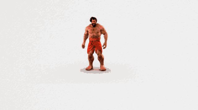 a man with a beard is standing in front of a red letter m