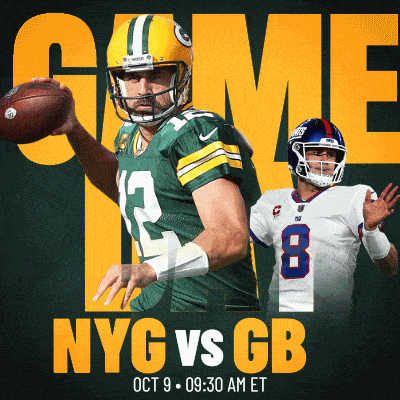 an advertisement for nyg vs gb on october 9
