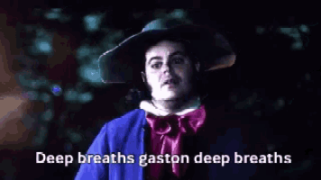 a man in a cowboy hat is saying `` deep breaths gaston deep breaths ''