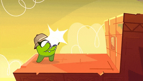 a cartoon character with a hat and goggles is holding a light