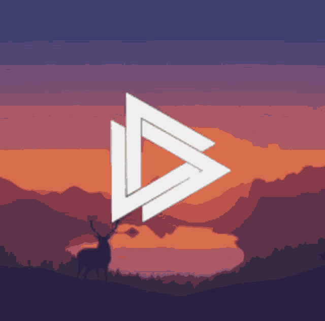 a picture of a deer in the mountains with a triangle in the background