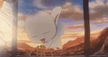 a cartoon rabbit is standing in the middle of a forest .