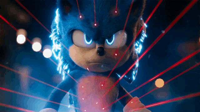 a close up of sonic the hedgehog surrounded by red lasers