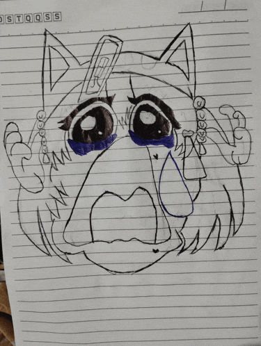 a drawing of a cat with a thermometer in its head
