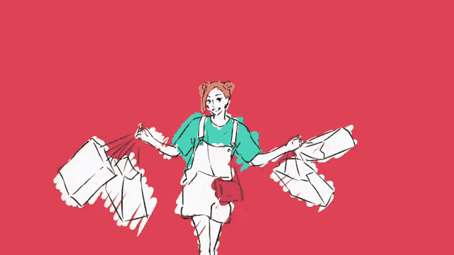 a drawing of a woman in overalls holding a bucket