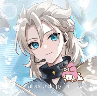 a drawing of albedo de pyari with a my melody sticker