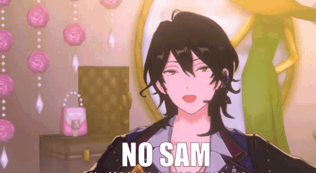a cartoon character says " no sam " in front of roses