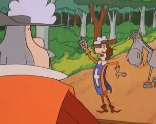 a cartoon of a man holding a sword and a horse