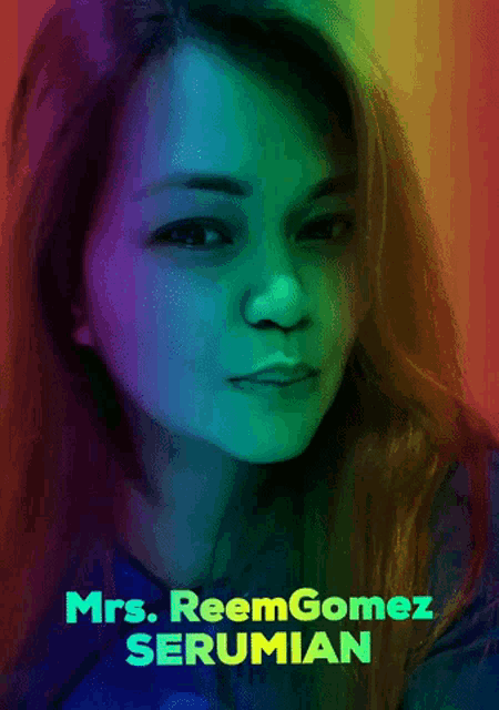 a poster for mrs. reem gomez serumian shows a woman 's face