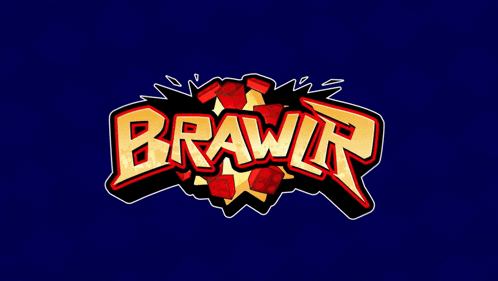 a blue background with a red and yellow logo for brawin