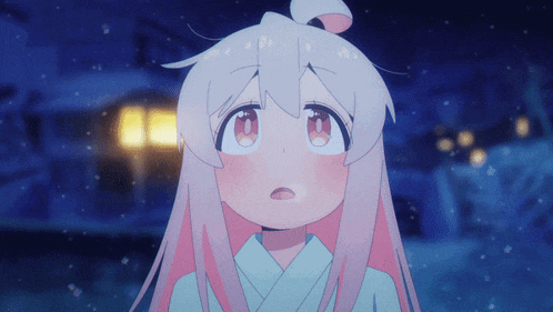a girl with pink hair and white hair is looking up at something