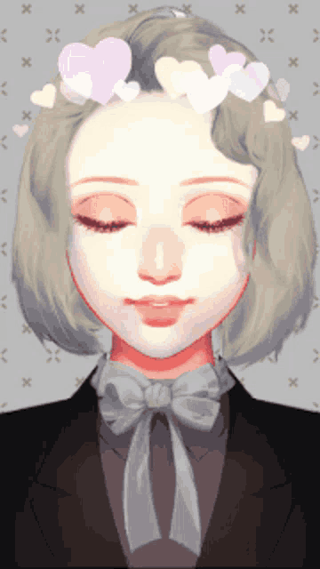 a girl with hearts in her hair is wearing a bow tie