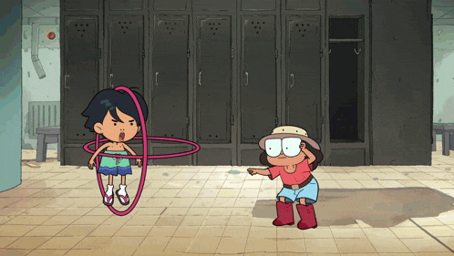 a cartoon character is playing with a hula hoop