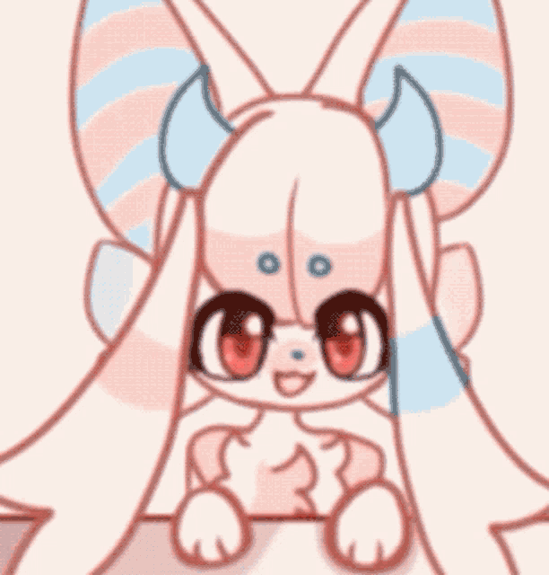 a cartoon drawing of a bunny with horns