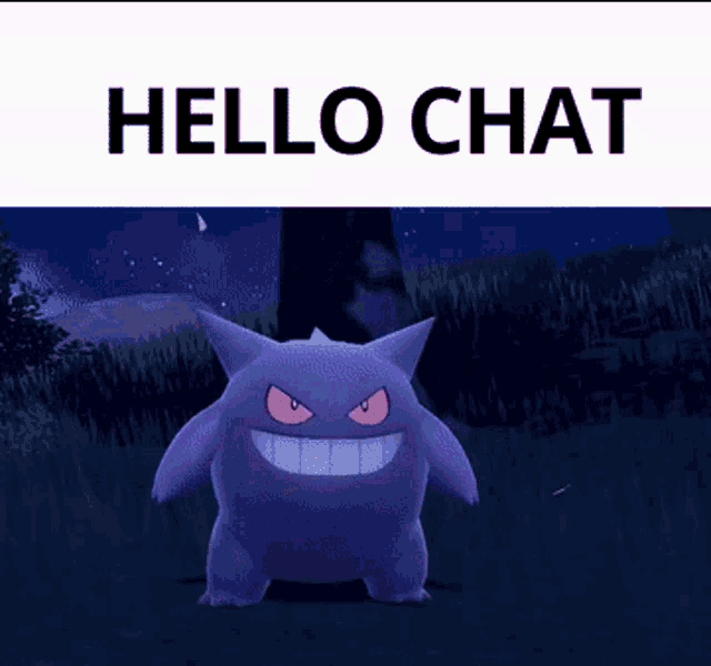 a picture of a pokemon with the words hello chat on the bottom