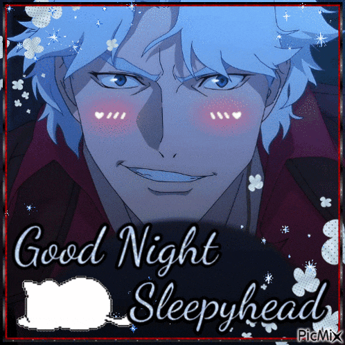 a good night sleepyhead greeting card with a man with blue hair