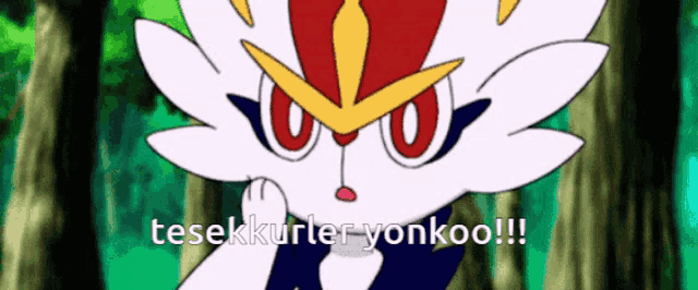 a close up of a pokemon with the words tesekkurlar yonkoo written below it