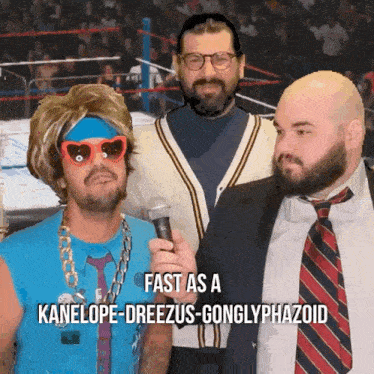 a man holding a microphone with the words fast as a kanelope-dreezus-gonglyphazoid on the bottom