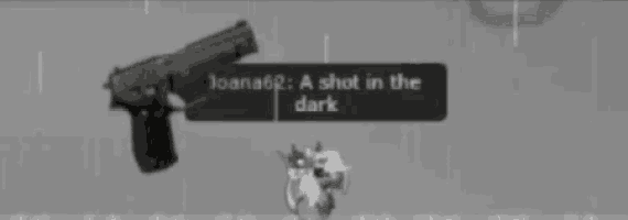 a black and white photo of a gun with a message that says `` a shot in the dark `` .