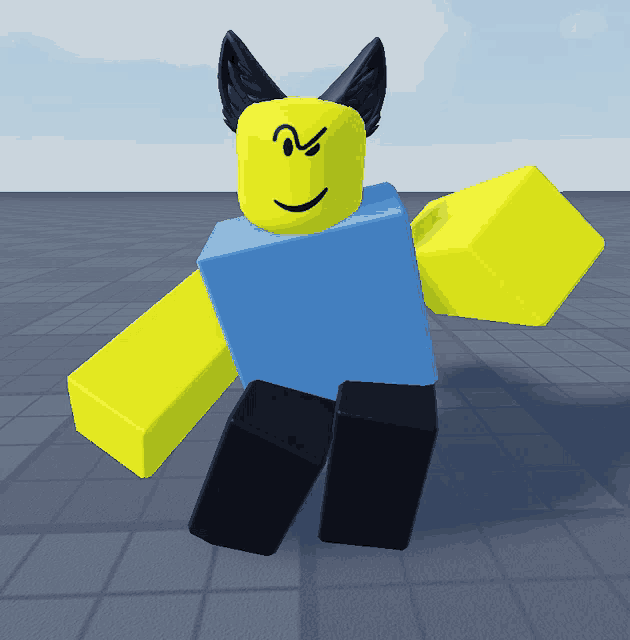 a yellow roblox character with black ears and a yellow face