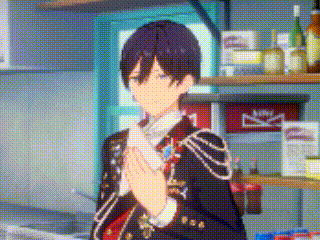 a man in a military uniform is standing in a kitchen with his hands folded .