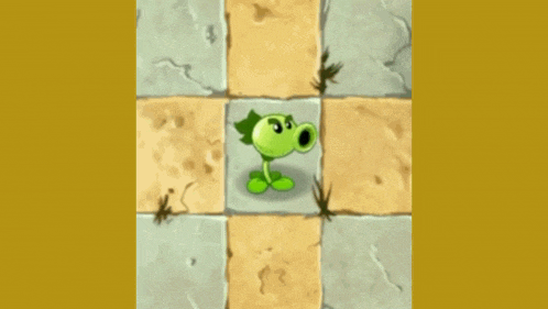 a cartoon character is standing on a tiled floor