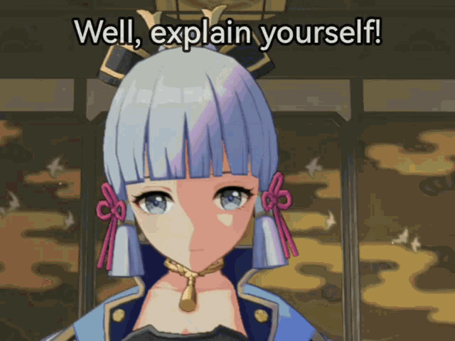 a cartoon character with the words well explain yourself above her head