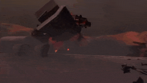 a robot is flying through the air in a video game and exploding .