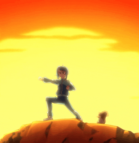 a cartoon of a person standing on top of a hill