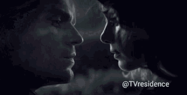 a man and woman are looking into each other 's eyes with the words @tvresidence visible in the corner