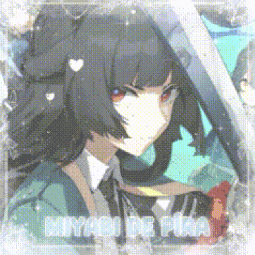 a pixelated image of a girl with the name miyabi de pura on the bottom