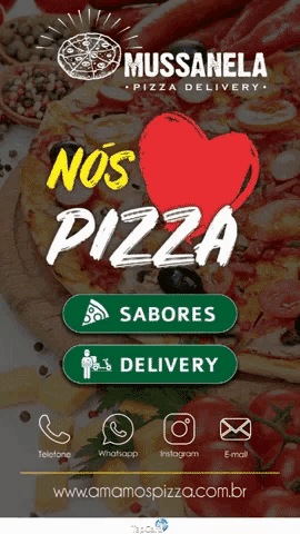 an advertisement for mussanella pizza delivery shows a pizza with a heart on it