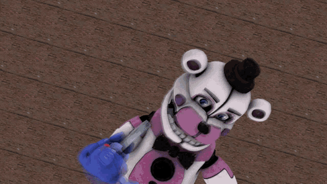 a purple and white teddy bear with a bow tie
