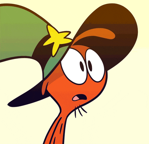 a cartoon character with a green hat and a yellow star on his forehead