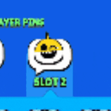 a pixel art of a shark with a speech bubble that says slot 2 .