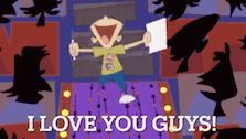 a cartoon of a boy holding a piece of paper with the words " i love you guys " below him