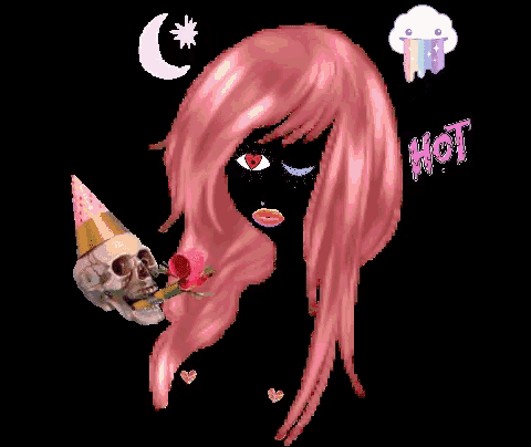 a pixel art drawing of a girl with pink hair