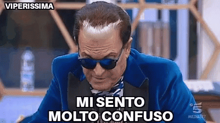 a man wearing sunglasses and a blue suit says " mi sento molto confuso " .