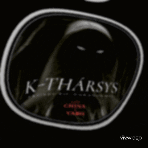 a logo for k-tharsys with a hooded figure in the center