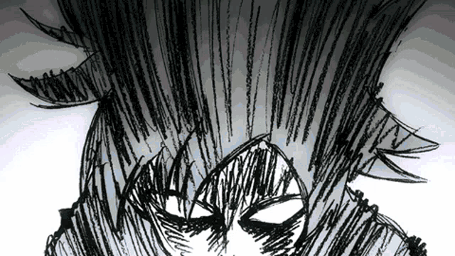a black and white drawing of a person 's face and hair