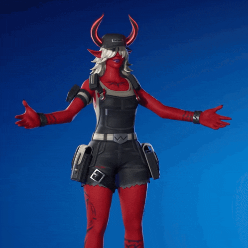 a video game character with horns and a hat that says ' devil '