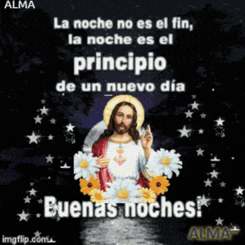 a picture of jesus surrounded by daisies with the words buenas noches