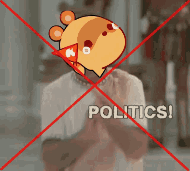 a picture of a cartoon character with the word politics written below it
