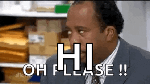 a man in a suit and tie is saying hi oh please .